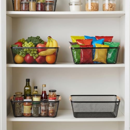 Ziliny 4 Pcs Mesh Wire Baskets for Organizing, Small, Black - Image 5