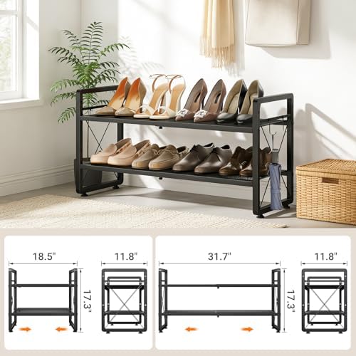 ELYKEN Expandable Shoe Rack for Closet, 2-Tier Metal Black Shoe Organizer - Image 3