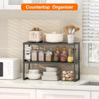 RUILALIFE Expandable-Stackable-Shelf-Organizer-For-Cabinet Pantry Closet,Kitchen Counter Shelf With Adjustable Height, Metal Storage Shelf Riser Spice Rack For Cupboard Countertop - Image 2