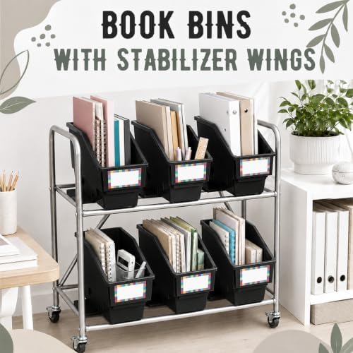 gisgfim 6 Pcs Non-Tip Book Bins with Stabilizer Wings (Black) - Image 4