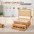 Silverware Storage Box, 3-Layer Flatware Storage Case with Drawer, Wooden Silverware Chest with Handle and Linen Liner, Rustic Silverware Case for Storing Fine Flatware and Utensils (Brown) - Image 5