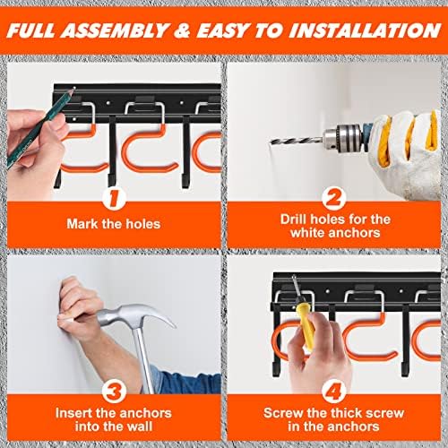 TVKB 51'' All Metal Garden Tool Organizer Adjustable Garage Tool Organizer Wall Mount Garage Organizers and Storage with Heavy Duty Hooks Tool Hangers for Garage Wall, Shed, Garden - Image 5