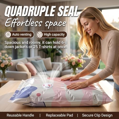 4 Pack No-Pump Vacuum Storage Bags, Large Cube Vacuum Seal Bags, Space Saver Bags for Clothes, Pump-Free Compression Cubes for Comforters, Blankets, Bedding & Closet Organization，Large - Image 3