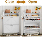Wodeer White Shoe Storage Cabinet with 2 Flip Drawers, Narrow Wood Shoe Cabinet Storage for Entryway with Metal Legs & Hooks, Adjustable Shelves, Freestanding Shoe Rack Organizer for Foyer, Hallway - Image 5