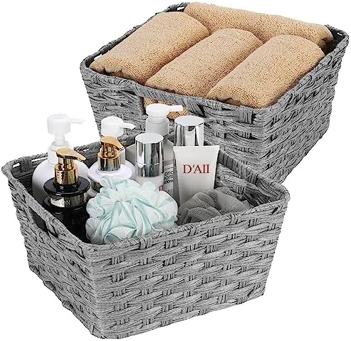 Onlytak 2-Pack Plastic Wicker Kitchen Storage Baskets, 12"x12"x6", Grey by onlytak