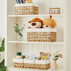 Vagusicc Wicker Storage Basket, 6 Pack Baskets for Organizing, Water Hyacinth Storage Baskets, Rectangular Wicker Baskets for Storage Shelves, Cube Storage Bins For Closet/Clothes/Dresser - Image 3