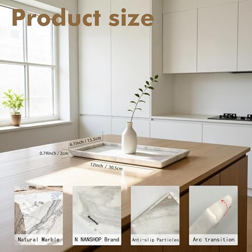 Natural Marble Vanity Bathroom Tray, 12 x 6 Inch Home Decor - Image 2