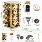 Kitchen stainless steel spice rack with 16 food grade glass cans-275 spice label-rotating vertical bracket and countertop seasoning rack cabinet tower storage rack (golden, 16) - Image 2