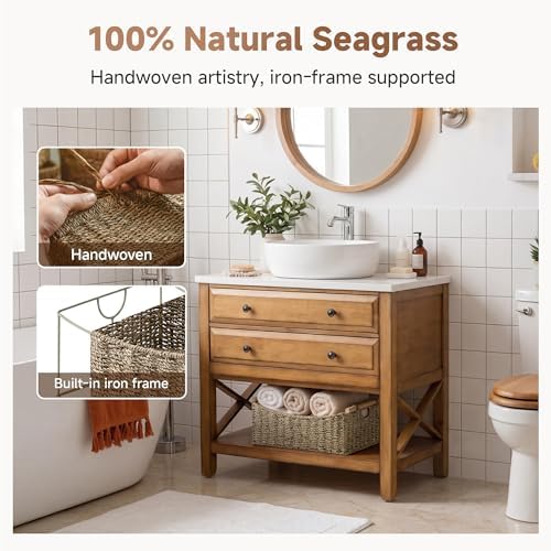 StorageWorks Large Wicker Baskets with Handles, Seagrass Basket, 1-Pack - Image 4