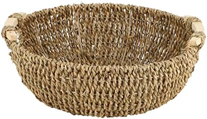 KINGWILLOW 13.39" Seagrass Woven Round Basket with Wooden Handles by KINGWILLOW