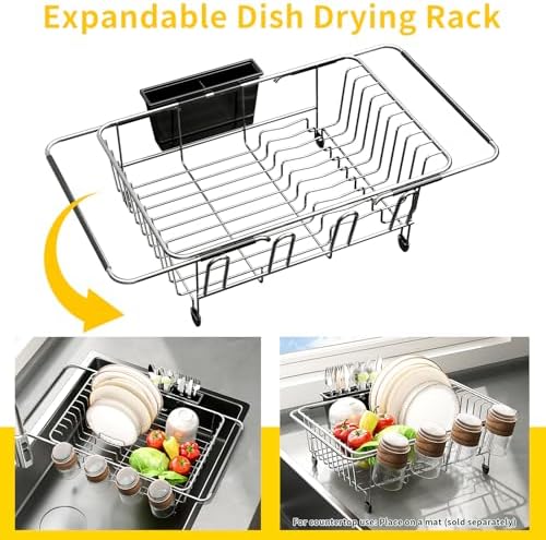 PureBox Expandable Dish Drying Rack Over/in-Sink Stainless Steel Organizer - Image 2