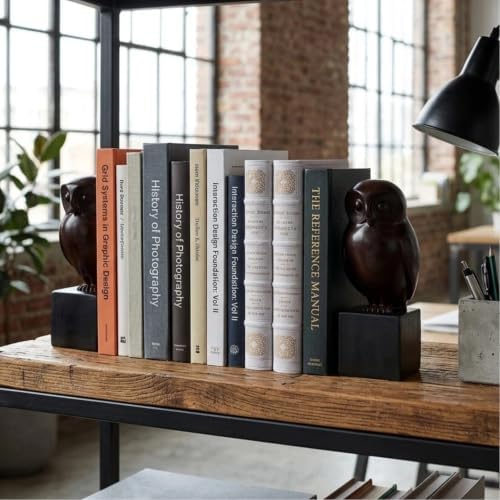 Braxio Decorative Owl Bookends Home Decor - Modern Abstract Black Book Stopper, Heavy Duty Non Slip Animal Book Ends for Shelves & Office Desk, Collectible Gift 4 x 4 x 9.3 Inch - Image 2