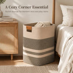 Laundry Hamper, Cotton Rope Laundry Basket with Leather Handles, 22.5-Gallon/85 L Large Clothes Hampers for Laundry, Woven Laundry Baskets for Blankets, Clothing, Bedroom, Living Room, Nursery - Image 5