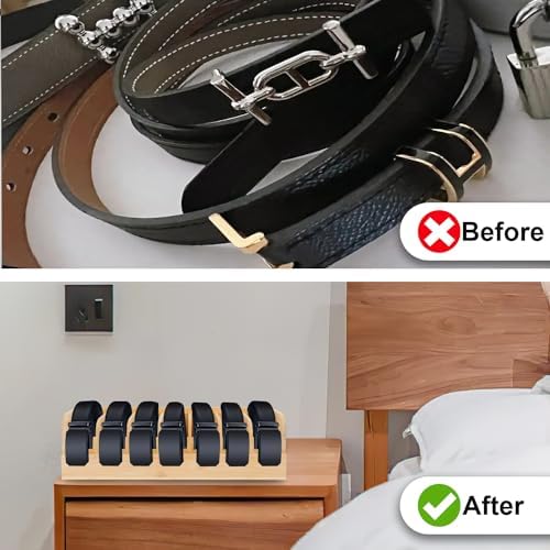 GTI Belt Organizer,2pcs 7 Compartments Belt Organizer for Closet and Drawer, Bamboo Display Case for Tie and Belt, Belt Storage Organizer for Men Women (Wooden) - Image 6