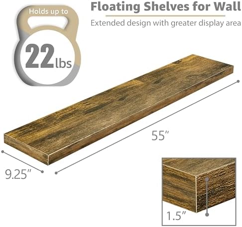 Sorbus Floating Shelves for Wall Storage (55 Inch, 2 Pack, Rustic Brown) - Image 3