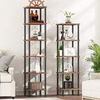 HOOBRO 6-Tier Corner Shelf, Corner Square Rack Display Shelf, Tall Storage Rack Plant Stand, Bookcase for Small Spaces, Living Room, Home Office, Kitchen, Rustic Brown and Black BF55CJ01 - Image 4