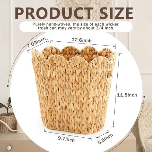 Ziliny 2 Pcs Wicker Trash Can with 50 Tarsh Bags, Scalloped Brim, Nature - Image 2