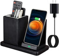 Wireless Charger with Desk Organizer, Wireless Charging Station for iPhone 13/13 Pro Max/13 Pro/12 Series/11/XS Max/XR/X/8Plus/SE 2, Wireless Charging Stand with Leather… (Black) by LADSTAG