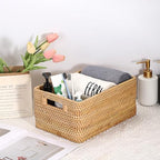Hipiwe Woven Rattan Basket Natural Wicker Storage Basket Box with Handles - Image 2