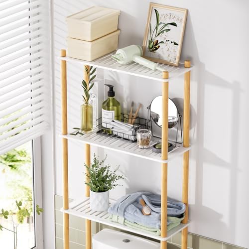AmazerBath Bamboo Over The Toilet Storage Shelf, 3-Tier Bathroom Storage Organizer Shelf, Above Toilet Storage Rack, Space Saver, White and Natural Color - Image 3
