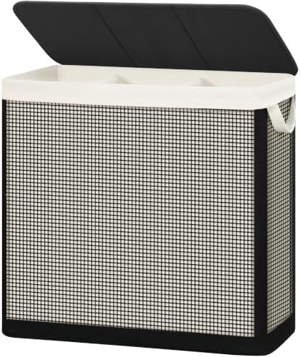 STO STO 3 Section Laundry Hamper with Lid, 180L Steel-Frame 3 Compartment Laundry Sorter with Removable Washable Liner, Breathable Large Laundry Basket for Bedroom, Bathroom, Laundry Room, Dorm by STOSTO