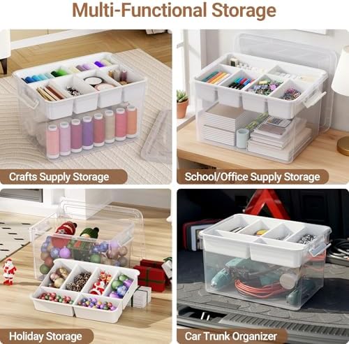 80Qt Stackable Storage Bins with Lids Trays Craft Box Organizers, 2Pack,WH - Image 4