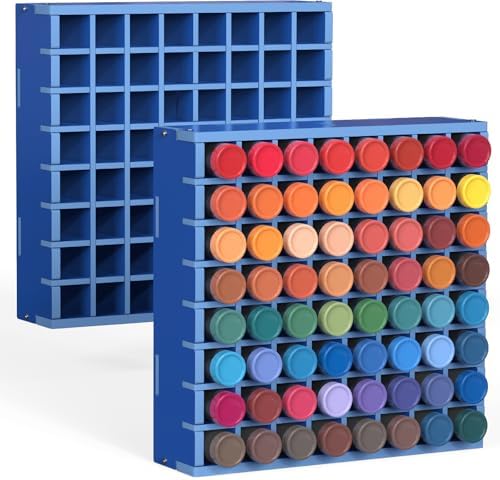 Krafetto 2 Pack 64-Grid Paint Organizer for 2 Oz Bottles, Wall Mount, Blue by Krafetto