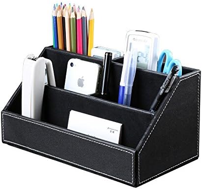 KINGFOM 5PCS Desk Organizer and Accessories Set, Pu Leather Office Supplies with Multifunction Desktop Organizer Storage Box, Tissue Holder, Mouse Pad, Note Paper Holder, Pencil Holder for Desk Black - Image 2