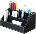 KINGFOM 5PCS Desk Organizer and Accessories Set, Pu Leather Office Supplies with Multifunction Desktop Organizer Storage Box, Tissue Holder, Mouse Pad, Note Paper Holder, Pencil Holder for Desk Black - Image 2
