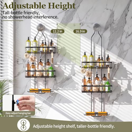 Shower Caddy Hanging: Adjustable Height No Blocking to Shower Head, Black - Image 3