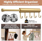 Valet Rod for Closet Pull Out 12 Inch with 5 Hooks - Gold 1 Pack - Image 2