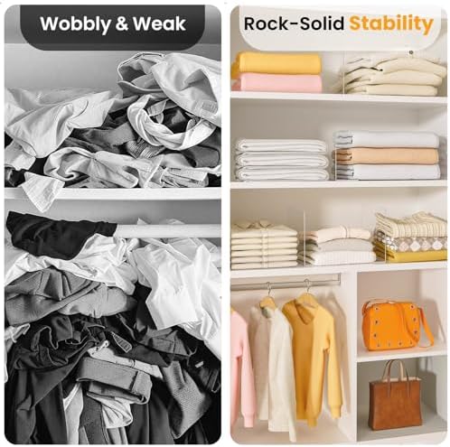 Shelf Dividers for Closet Organization – Acrylic Clear Sturdy Dividers to Keep Clothes, Sweaters & Purses Upright, Free-Standing for Wood Shelves, 10" Tall x 12" Deep, 8 Pack - Image 3