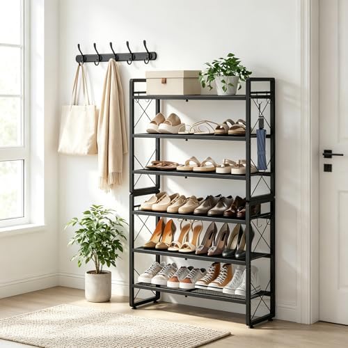ELYKEN Expandable Shoe Rack for Closet, 6-Tier Metal Black Shoe Organizer - Image 2