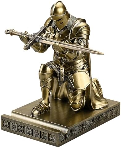 Medieval Armored Knight Pen Holder Figurine Paperweight Phone Stand Bronze by Amoysanli