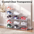NYZE 12 Pack Acrylic Shoe Boxes Side Open, Clear Shoe Box Plastic Stackable, Shoe Storage Organizer with Magnetic Door, Shoe Display Shoe Containers with Lids Fits Up to Size 15 - Image 3