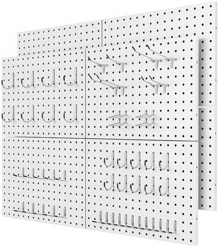8 Pack Metal Peg Board Panels with 50 Hooks, White by 7Sgarage