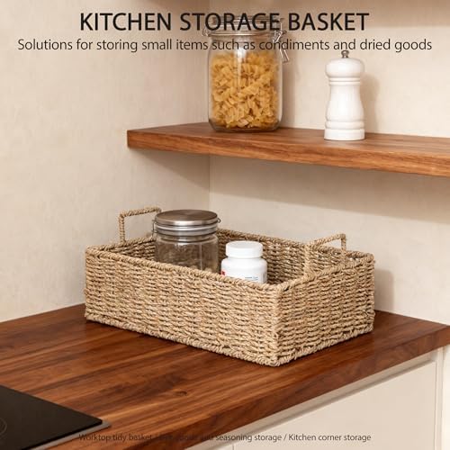 Woven Seagrass Wicker Storage Basket Set of 2 with Wooden Lids - Image 5