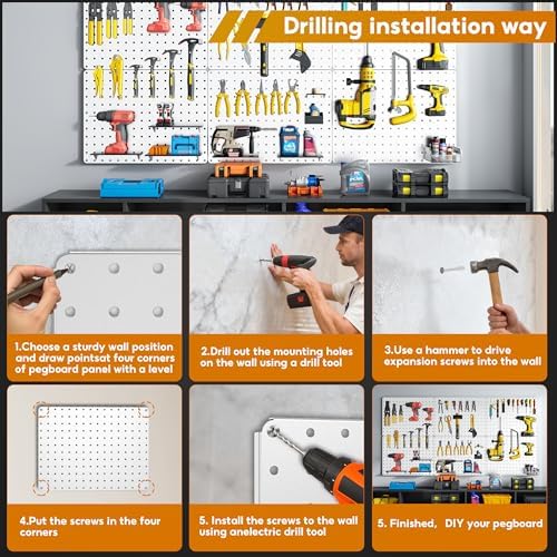 Peg Board, 112pcs Metal PegBoard Organizer with Accessories, 6 Pack 16'' x 12'' White Pegboard Panels with Hooks, Wall Organizer for Craft Room,Sewing Room,Office,Garage,Kitchen - Image 4