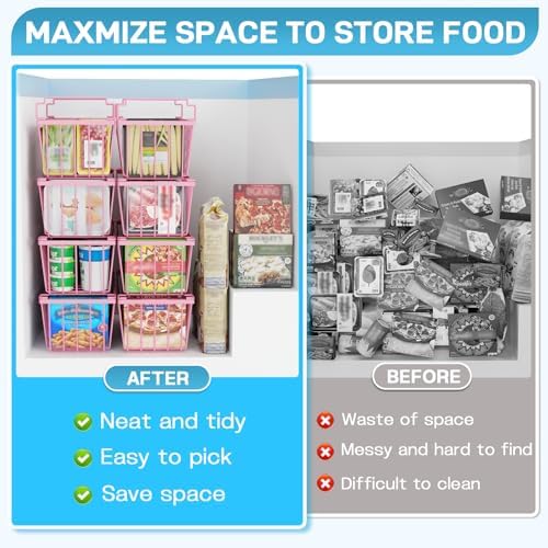 SUNALLY Freezer Organizer Bins, 8 Pack Stackable Pantry Storage Bins, Pink - Image 5