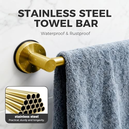 Adjustable Suction Cup Towel Bar for Bathroom Wall,17 Inch~29 Inch Towel Racks for Bathroom,Stainless Steel Bath Towel Holder(Brushed Gold) - Image 4