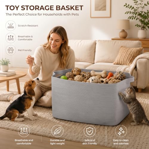 OIASKET 95L Extra Large Blanket Basket, 24" x 16.9" x 14.2" Woven Basket - Image 3