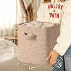 12 Inch Storage Cubes, 3 Pack Cube Storage Bins for Organizing, Cotton Rope Woven Baskets for Shelves, Bathroom, Kids Room, Closets, Baby Nursery - Image 4