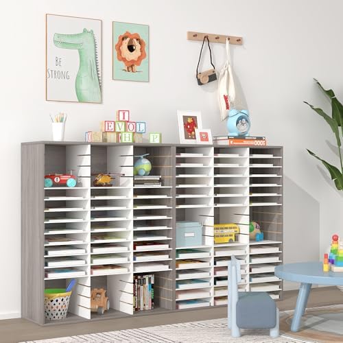 EasyPAG Wooden Literature Organizer with Adjustable Shelves, 48 Compartments Office Paper Organizer Storage 24000 Sheets Letter Size Paper, Student Mailbox for Classroom, Retro Gray/White - Image 7