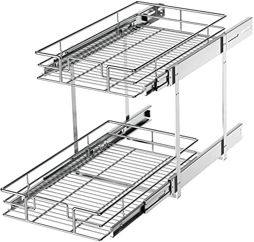 LOVMOR 2 Tier Individual Pull Out Cabinet Organizer 11½" W x 21½" D, Slide Out Kitchen Cabinet Storage Sliding Shelves by LOVMOR