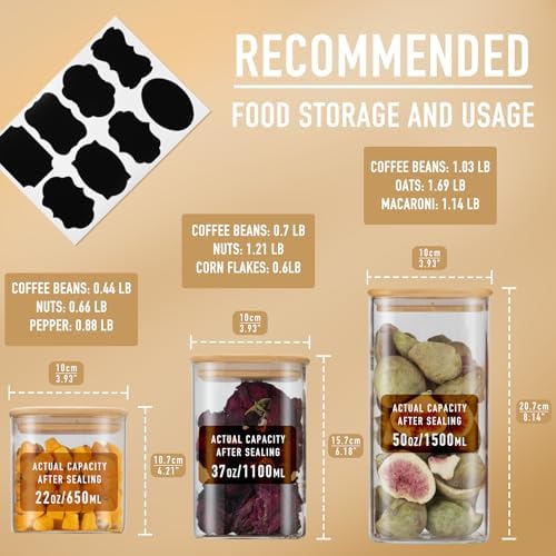 D2scrma 22oz/37oz/50oz Square Glass Storage Containers with Lids 6-Pack - Image 2