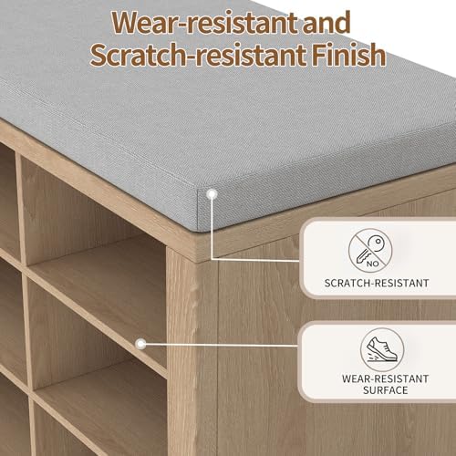 Shoe Rack Bench, Shoe Storage Bench with Cushion, Shoe Organizer 16 Cubbies for Entryway Hallway Bedroom Living Room, Holds Up to 400lbs - Image 6