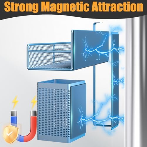 Magnetic Spice Rack for Refrigerator, 6 Pack Metal Magnetic Shelf Blue, Moveable Spice Organizer, Strong Magnetic Storage Fridge Organizer with Paper Towel Holder, Utensils Holder - Image 2