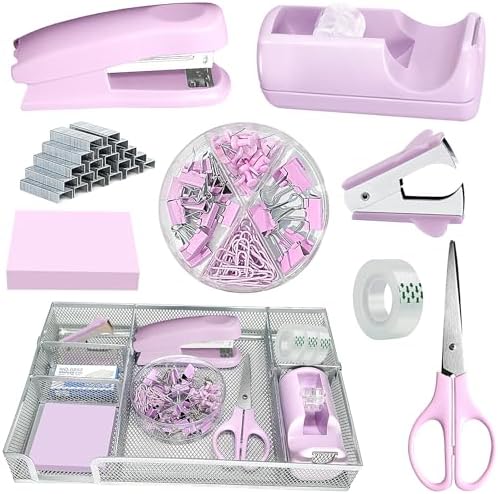 Purple Office Desk Accessories Set, Complete Supplies Kit with Organizer by Unknown