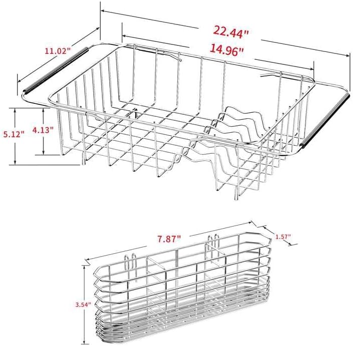 JAQ Over Sink Dish Drying Rack, Expandable 14.96"–22.44" Adjustable Dish Rack for Kitchen Sink, 304 Stainless Steel Dish Drainer with Utensil Holder, Space Saving for Most Standard Kitchen Sinks - Image 4