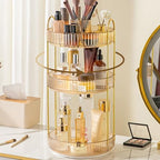 Aveniee 360° Rotating Makeup Organizer for Vanity, Upagraded Perfume Skincare Bathroom Counter Organizers with Brush Divider, 3 Tier Spinning Lipstick Cosmetic Lotion Storage,Gold by Aveniee